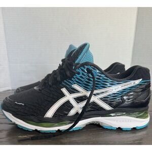Asics Gel Nimbus 18 Running Athletic Shoes Men's Sz9 Black w/ Blue Sneaker T600N